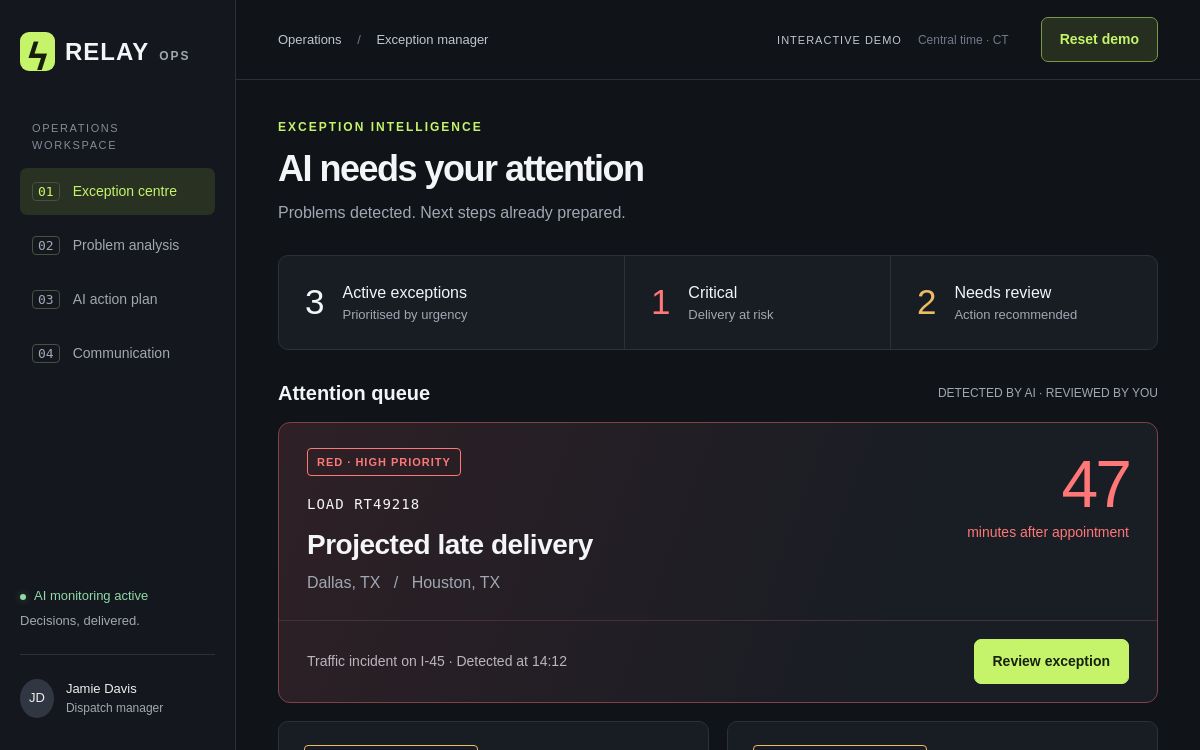 Exception Manager demonstration screen